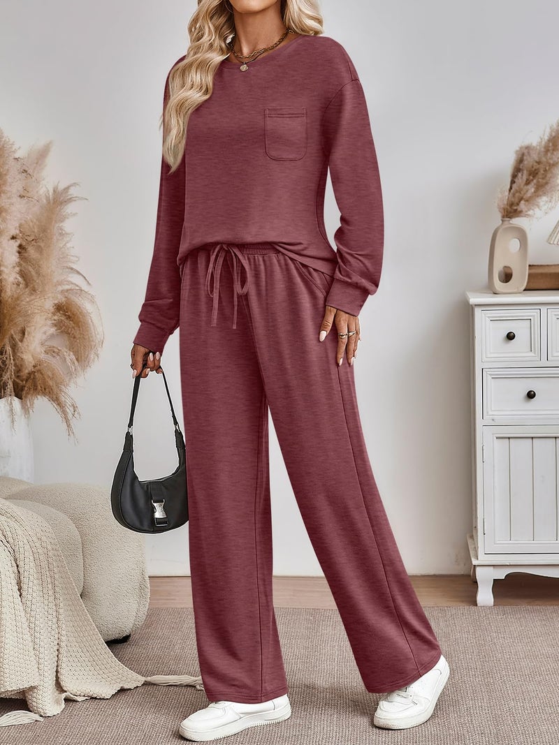 AUTOMET Womens Sweatsuits 2 Piece Lounge Matching Outfits Sweat Sets Tracksuit Travel Sweatshirts Fall Fashion Clothes 2026 Comfy Loungewear Pajamas Soft Pjs WineRed L - Image 3