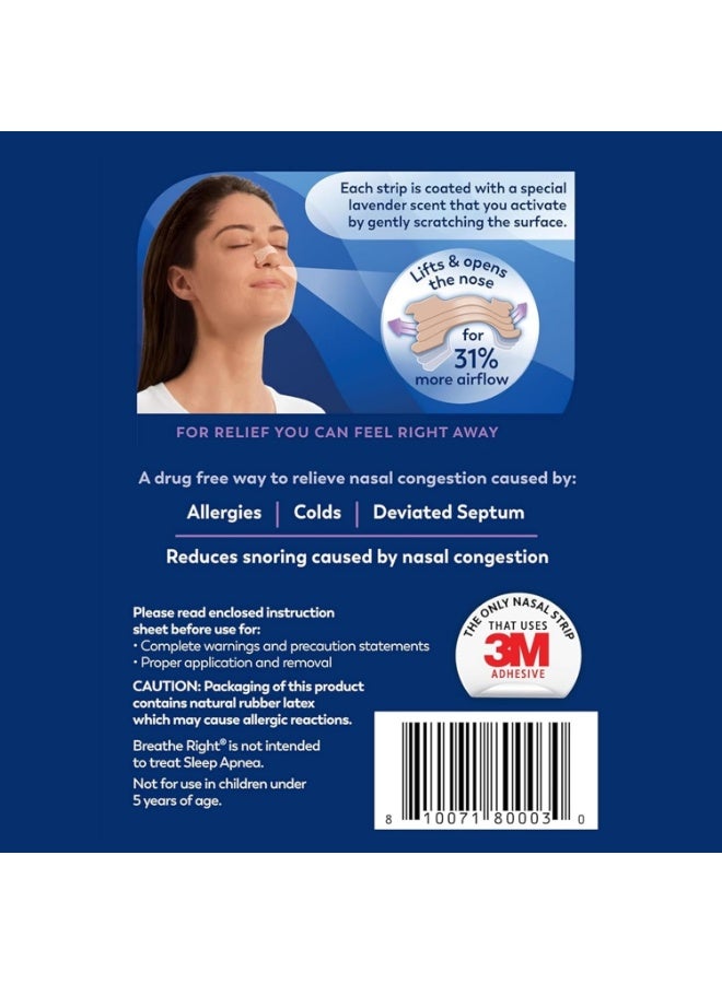 Breathe Right Nasal Strips Lavender Scent, Extra Strength Tan Nose Strips for Nasal Congestion Relief Caused by Colds & Allergies, Better Breathing, Less Snoring, Drug-Free, 26 Ct - Image 2
