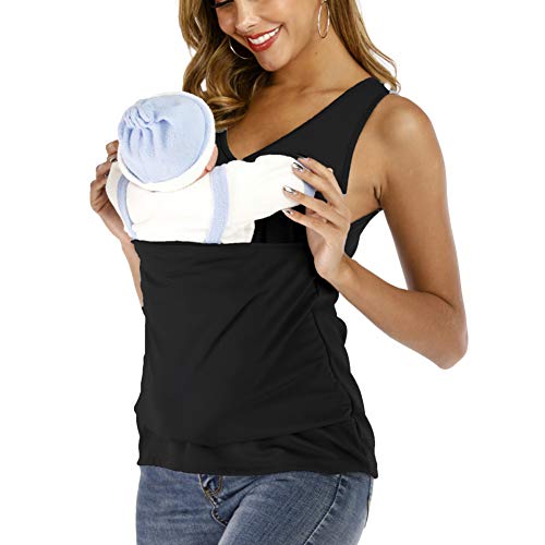 amropi Women's T-Shirts Soothe V Neck Sleeveless Kangaroo Tank Tops (Black,XL) - Image 2