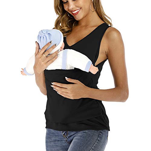 amropi Women's T-Shirts Soothe V Neck Sleeveless Kangaroo Tank Tops (Black,XL) - Image 3