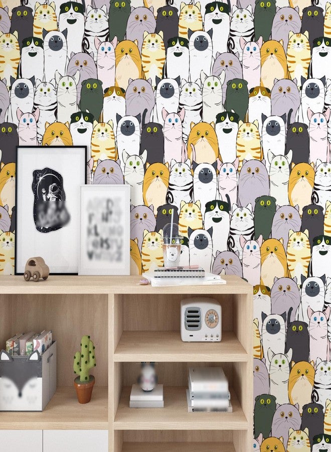 Wallercity Cat Wallpaper Stick and Peel Cartoon Animal Wallpapers Easy Peel Off Cats Wall Paper Removable Fun Wallpaper for Kids Self Adhesive Contact Paper for Nursery Cabinets Liners 17.5x102 Inch - Image 4