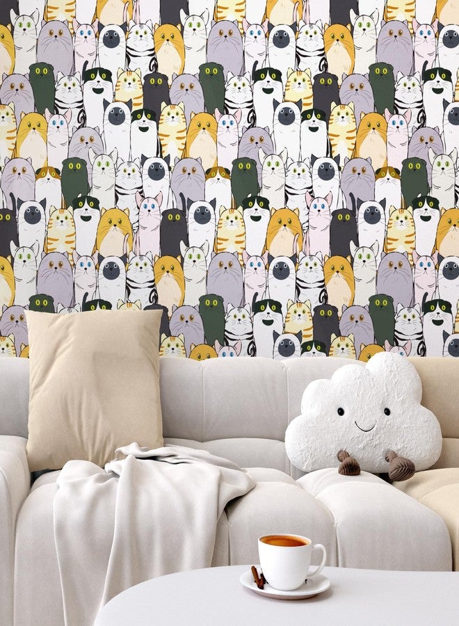 Wallercity Cat Wallpaper Stick and Peel Cartoon Animal Wallpapers Easy Peel Off Cats Wall Paper Removable Fun Wallpaper for Kids Self Adhesive Contact Paper for Nursery Cabinets Liners 17.5x102 Inch - Image 5