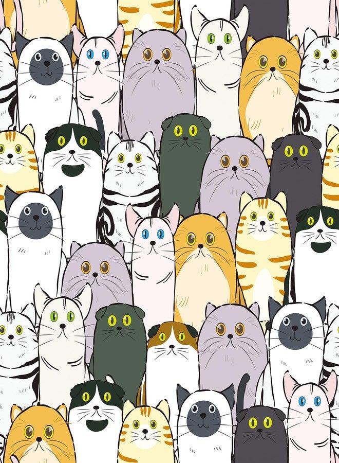 Wallercity Cat Wallpaper Stick and Peel Cartoon Animal Wallpapers Easy Peel Off Cats Wall Paper Removable Fun Wallpaper for Kids Self Adhesive Contact Paper for Nursery Cabinets Liners 17.5x102 Inch - Image 1