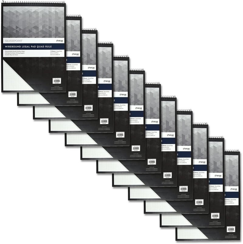 Top Flight Silverpoint Top Wire Pad, Heavy Back, Quadrille Rule, 8.5 x 11.75 Inches, 70 Sheets, Protective Cover, Blue/Black, Case Pack of 12 - Image 1