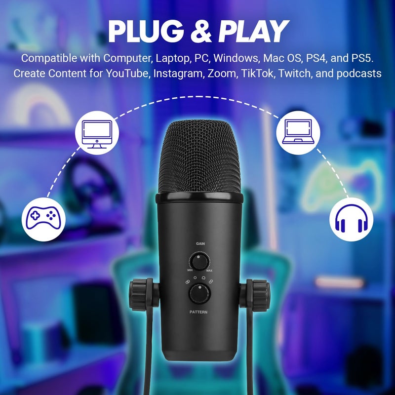 Movo UM700 Computer Condenser USB Gaming Mic with Adjustable Pickup Patterns - Microphone for PC, PS5, Podcasting, Streaming, ASMR - Image 2