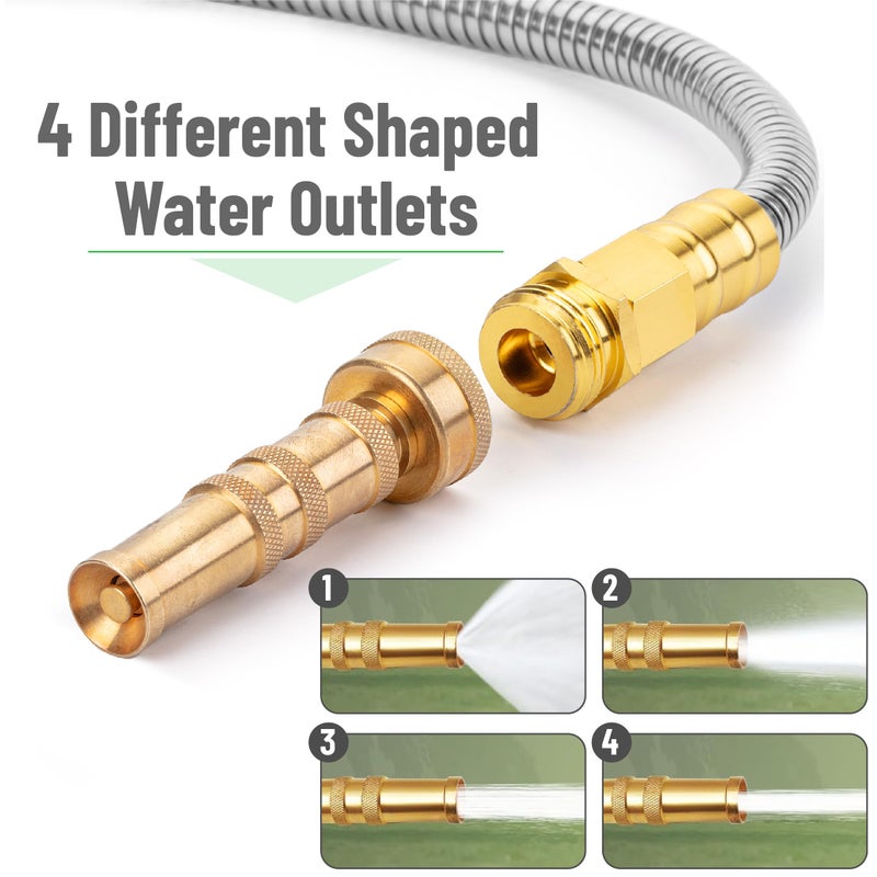 UNCO- Stainless Steel Metal Hose with 4 Function Brass Nozzle, 50 ft, No Kink, Metal Garden Hose - Image 4