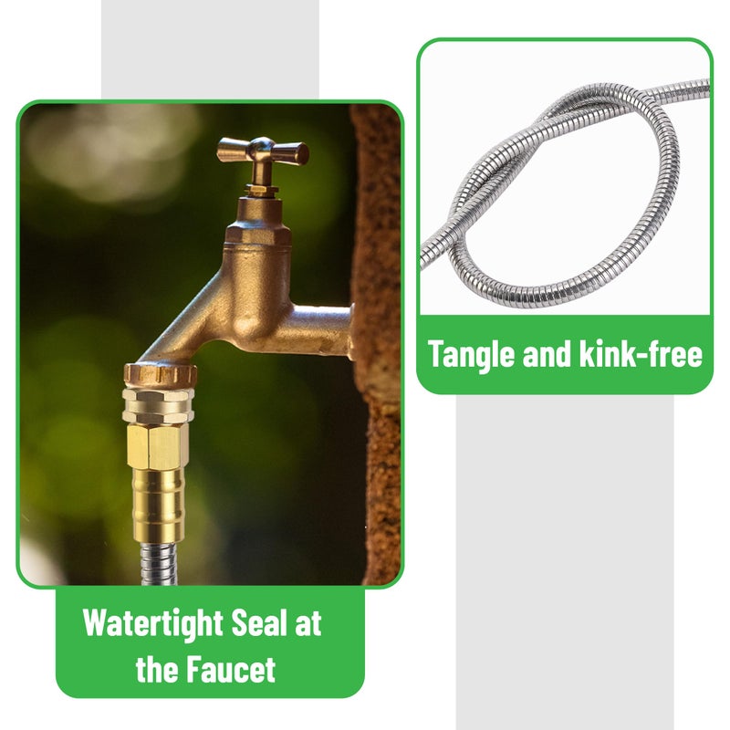 UNCO- Stainless Steel Metal Hose with 4 Function Brass Nozzle, 50 ft, No Kink, Metal Garden Hose - Image 5