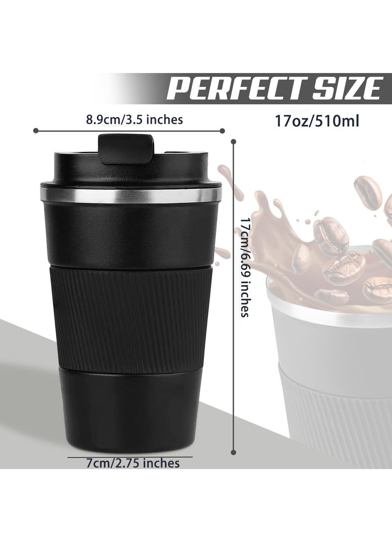 Flushrenic 1 double stainless steel 304 coffee insulated cup ，Anti slip shell，Car Vacuum Flask Travel Insulated Bottle，NO BPA  Easy-Clean Lid, 510ml（Black） - Image 2