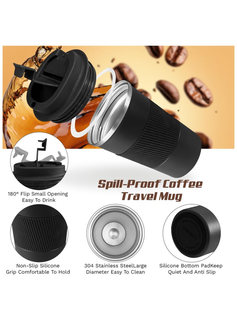 Flushrenic 1 double stainless steel 304 coffee insulated cup ，Anti slip shell，Car Vacuum Flask Travel Insulated Bottle，NO BPA  Easy-Clean Lid, 510ml（Black） - Image 3