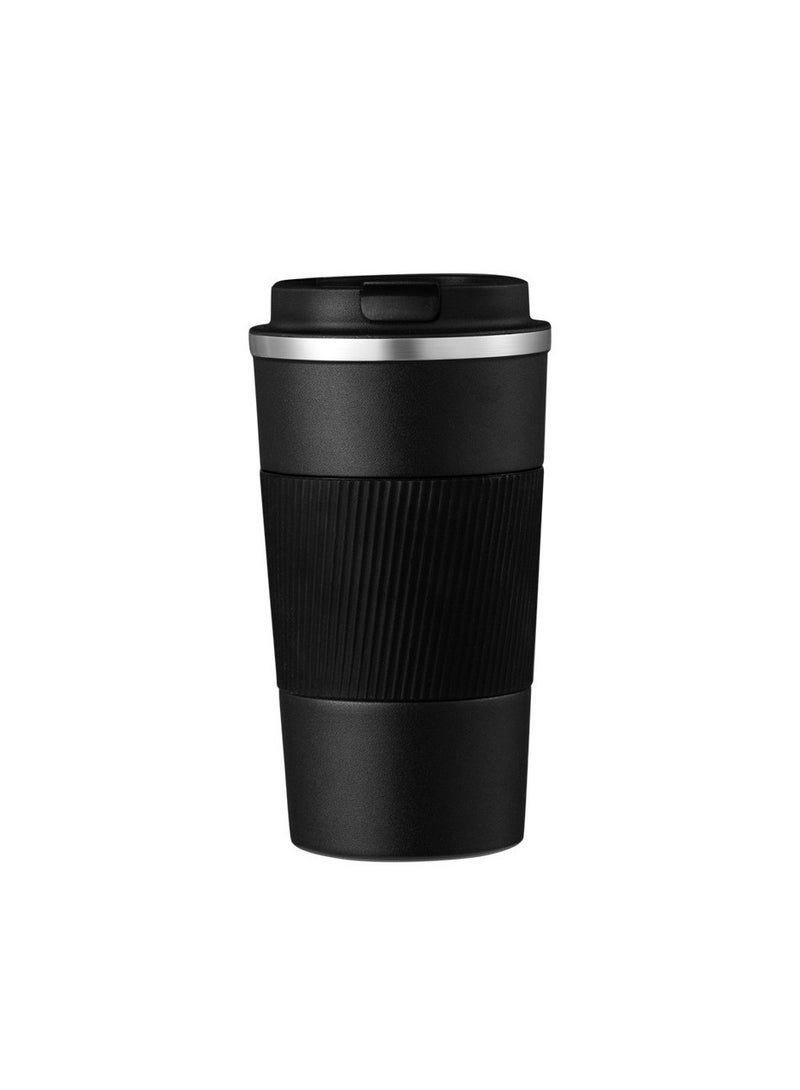 Flushrenic 1 double stainless steel 304 coffee insulated cup ，Anti slip shell，Car Vacuum Flask Travel Insulated Bottle，NO BPA  Easy-Clean Lid, 510ml（Black） - Image 1