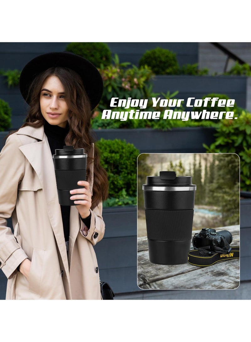 Flushrenic 1 double stainless steel 304 coffee insulated cup ，Anti slip shell，Car Vacuum Flask Travel Insulated Bottle，NO BPA  Easy-Clean Lid, 510ml（Black） - Image 5