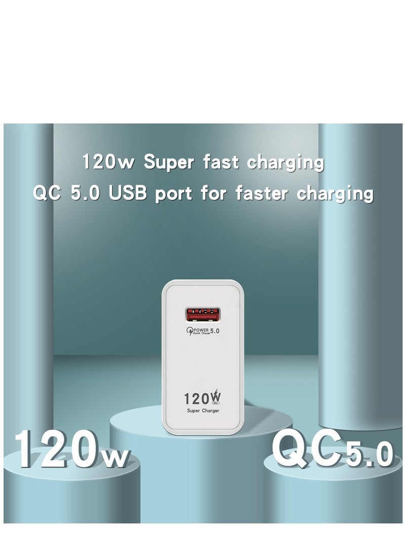 120W UK Multifunctional Super Fast Charging Adapter Mobile Phone Charger Travel Power Adapter White