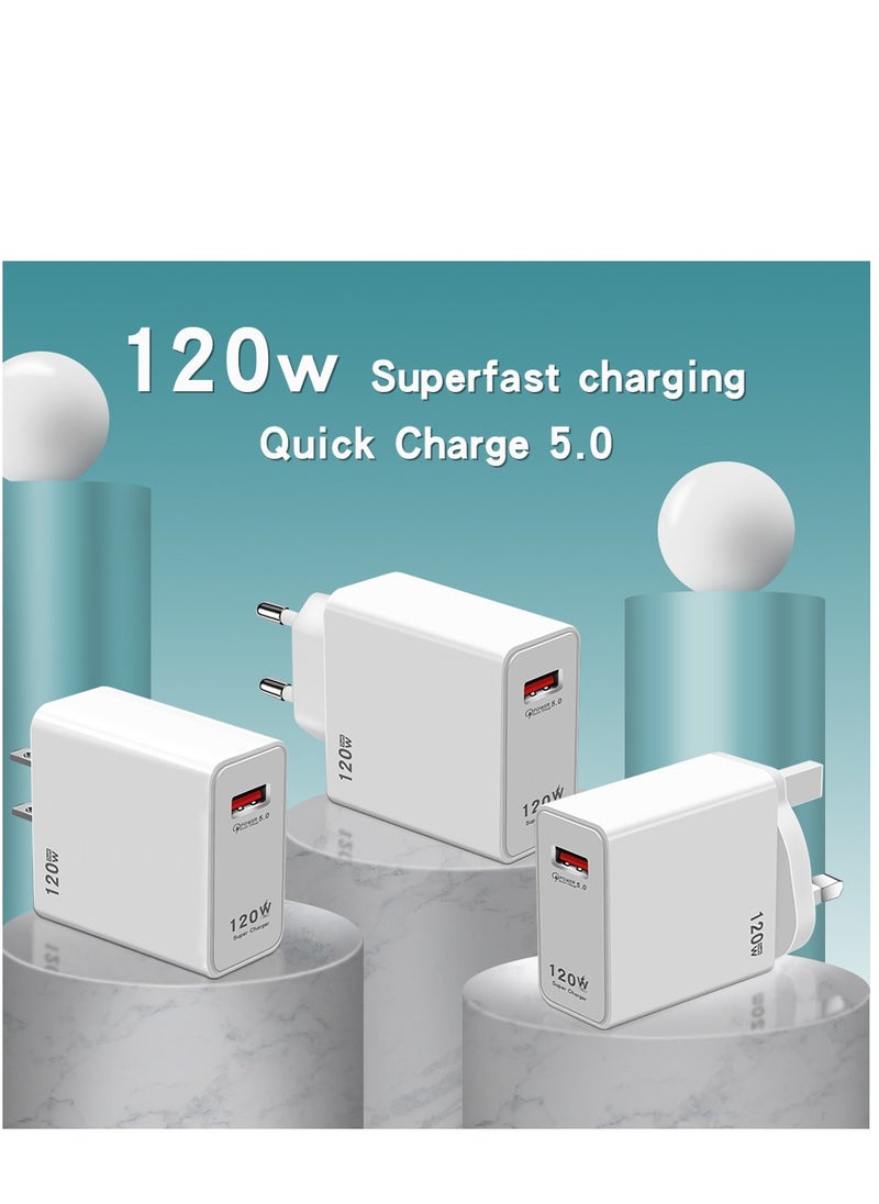120W UK Multifunctional Super Fast Charging Adapter Mobile Phone Charger Travel Power Adapter White