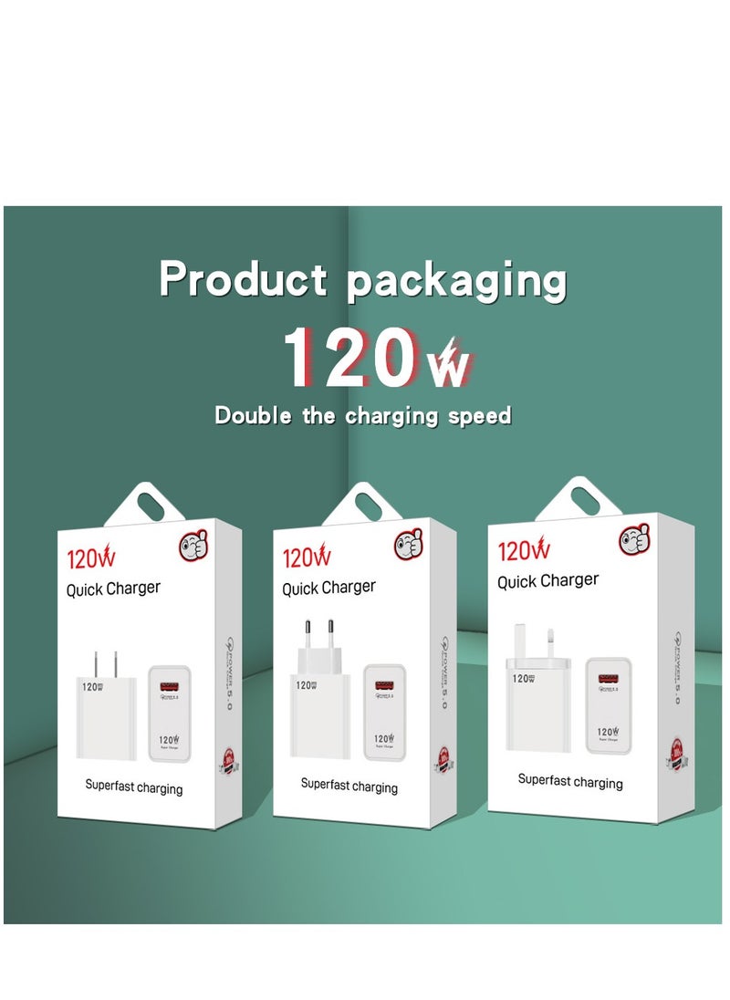 120W UK Multifunctional Super Fast Charging Adapter Mobile Phone Charger Travel Power Adapter White