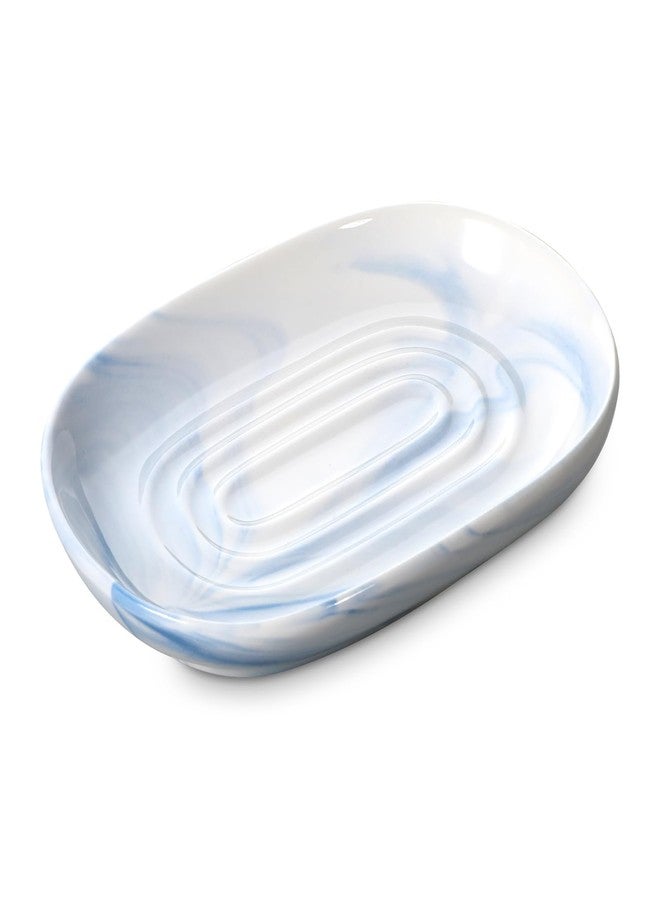 Aeaocvo Ceramic Soap Dish, Blue Decorative Bathroom Soap Dish with Unique Marble Texture, Easy Clean Oval Decorative Soaps Tray for Bathroom & Kitchen - Image 1