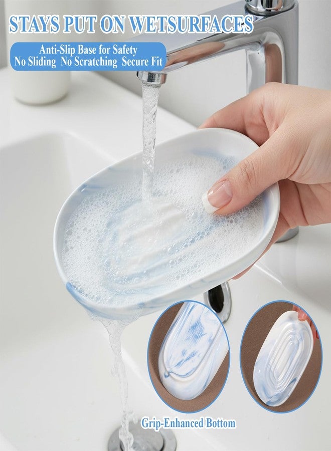 Aeaocvo Ceramic Soap Dish, Blue Decorative Bathroom Soap Dish with Unique Marble Texture, Easy Clean Oval Decorative Soaps Tray for Bathroom & Kitchen - Image 3