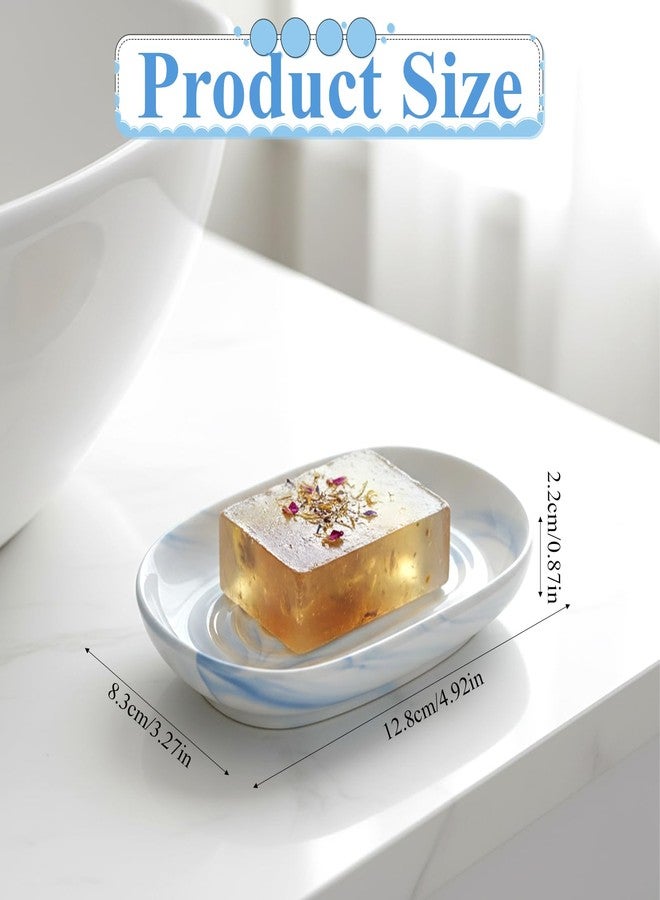 Aeaocvo Ceramic Soap Dish, Blue Decorative Bathroom Soap Dish with Unique Marble Texture, Easy Clean Oval Decorative Soaps Tray for Bathroom & Kitchen - Image 2