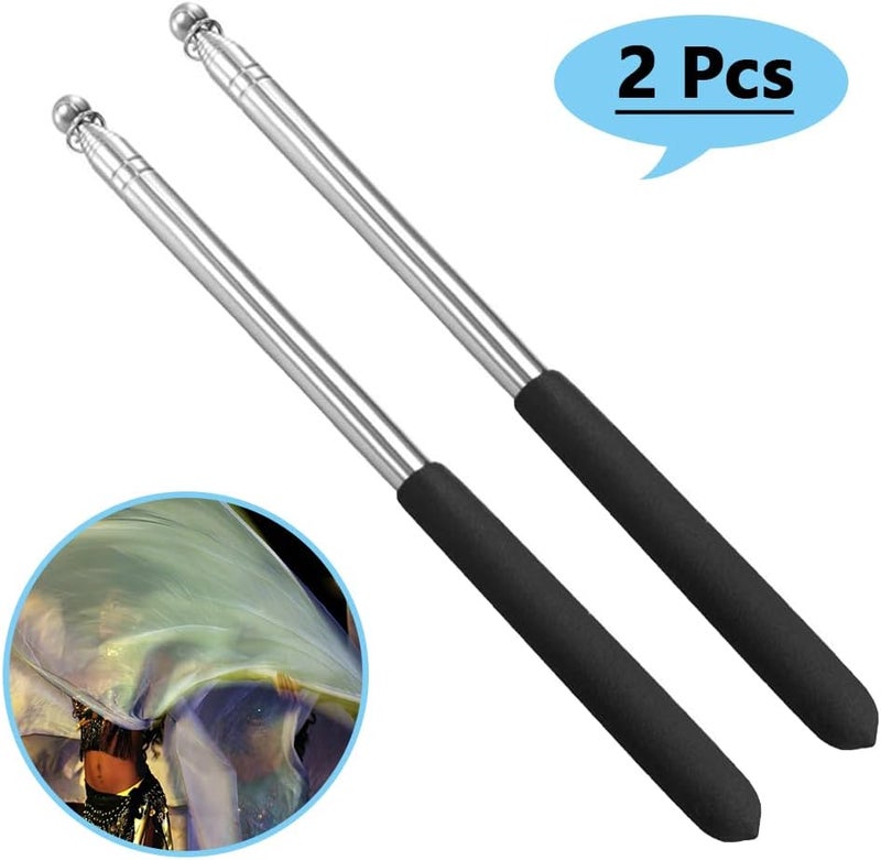 Nimiman 1 Pair Belly Dance Wings Sticks Portable Telescopic Stainless Steel Sticks for Dancing(Black) - Image 3