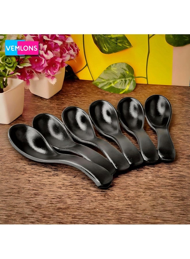 Vemlons Soup Spoons Melamine Soup Spoon Set of 6 Microwave Safe-Pack of 6/Soup Spoon Spoon Set (14cm)(Matte Black) - Image 2