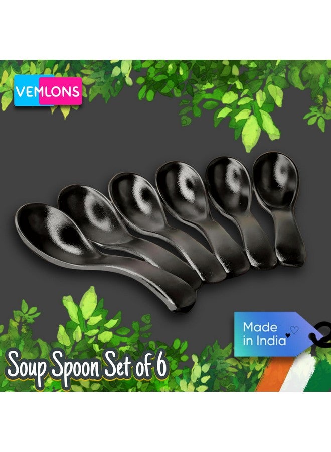 Vemlons Soup Spoons Melamine Soup Spoon Set of 6 Microwave Safe-Pack of 6/Soup Spoon Spoon Set (14cm)(Matte Black) - Image 5