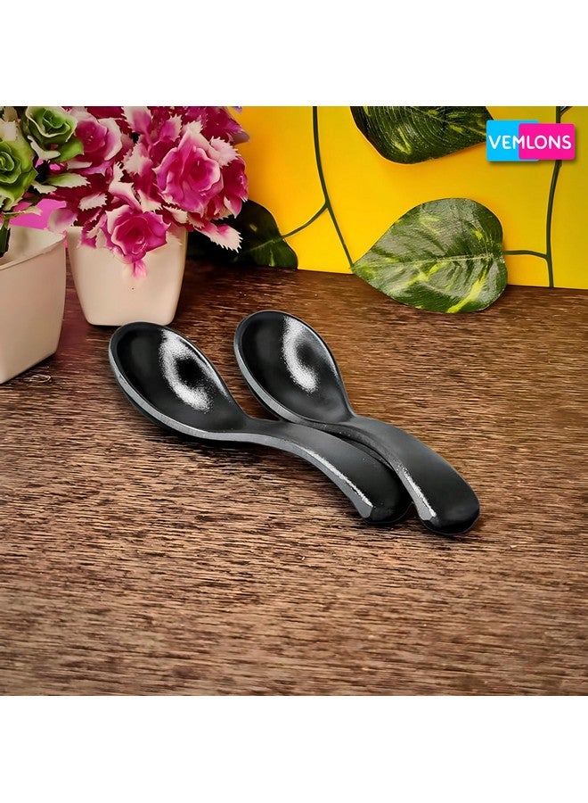 Vemlons Soup Spoons Melamine Soup Spoon Set of 6 Microwave Safe-Pack of 6/Soup Spoon Spoon Set (14cm)(Matte Black) - Image 3