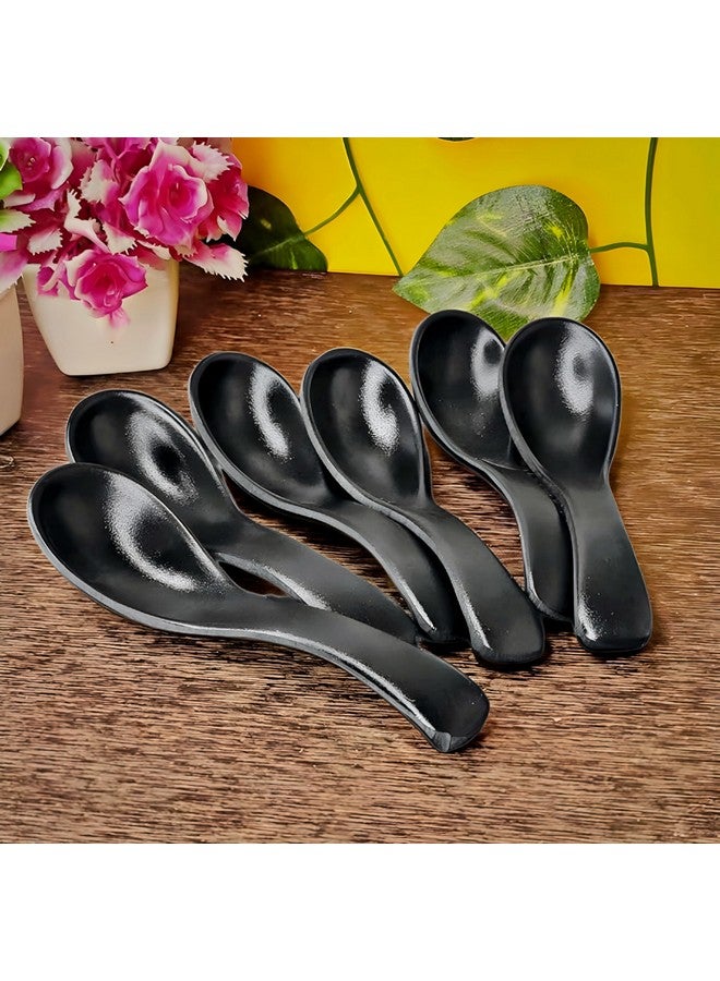 Vemlons Soup Spoons Melamine Soup Spoon Set of 6 Microwave Safe-Pack of 6/Soup Spoon Spoon Set (14cm)(Matte Black) - Image 1