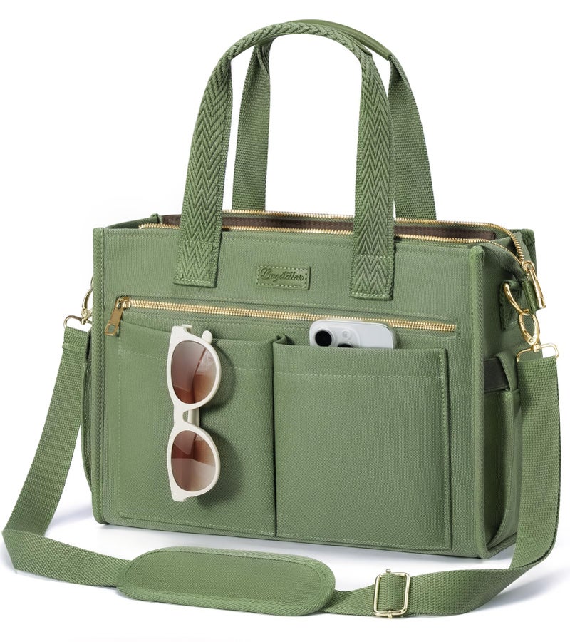 Bagstellar Canvas Tote Bag for Women, 15-Pocket Large Crossbody Purse Shoulder Satchel Handbag Bible Laptop Bag Zipper Bookbag for Teacher Nurse Work Travel College Everyday - Image 1