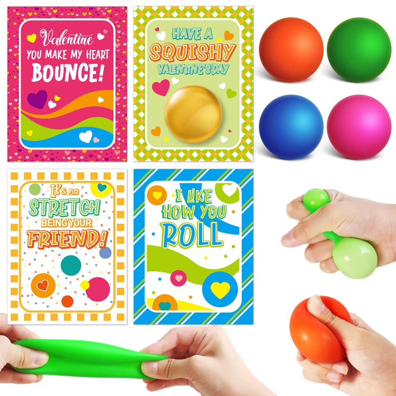 Shemira 28 Packs Valentines Day Cards for Kids with Stretchy Ball Set Stretchy Balls Sensory Squeeze Toys Fidget Toys for Kids Classroom Exchange Prizes Valentine Party Favor for Kids - Image 3