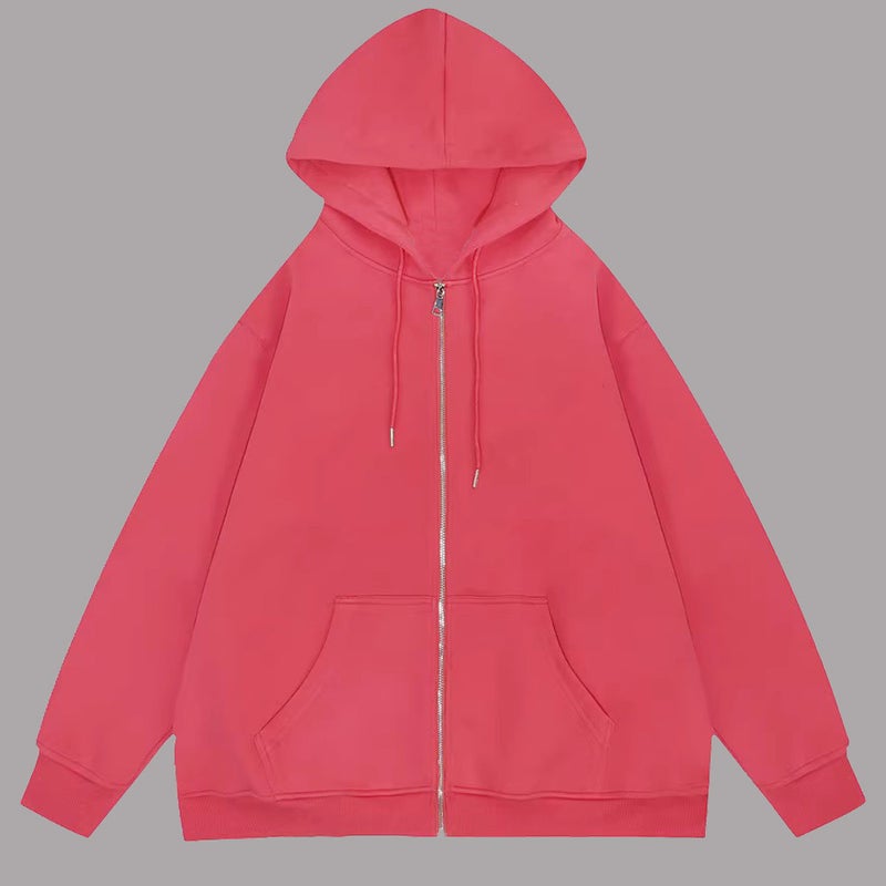 Generic Solid color cross-border sweater supply full zipper hoodie mens blank cardigan zipper hoodie sweater spot Red (short zipper)