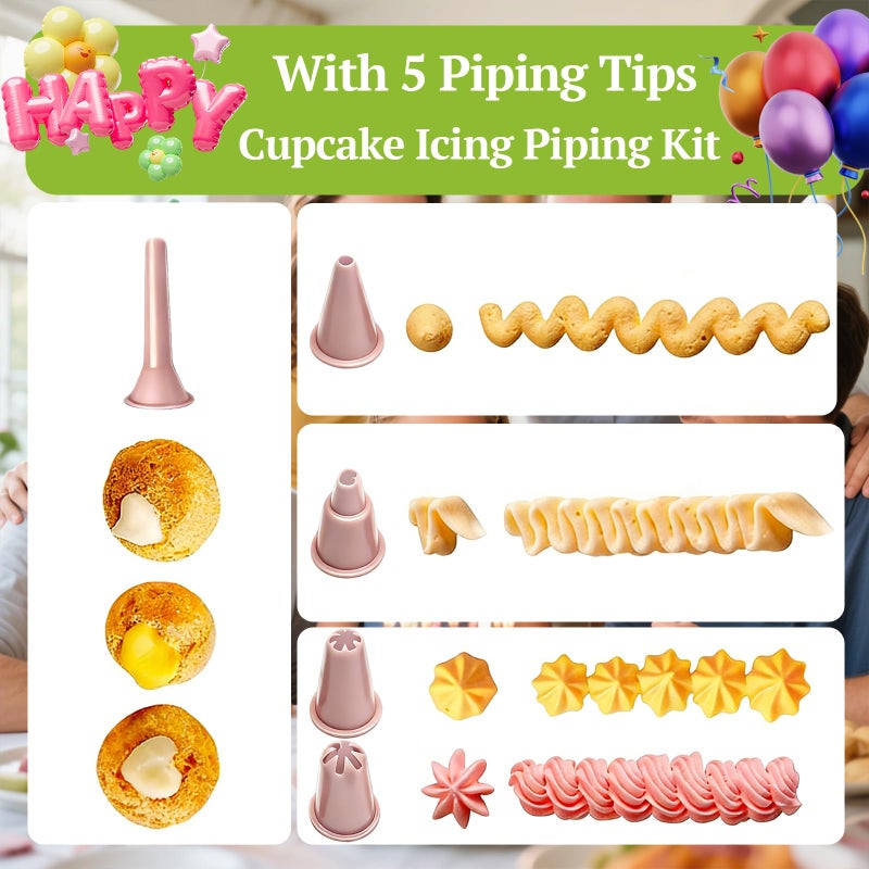 Suuker Cake Decorating Gun, Cupcake Icing Piping Kit, Cake Decorating Kit with 5 Piping Tips, Cupcake Injector/Decorating Icing Set, Pink - Image 4