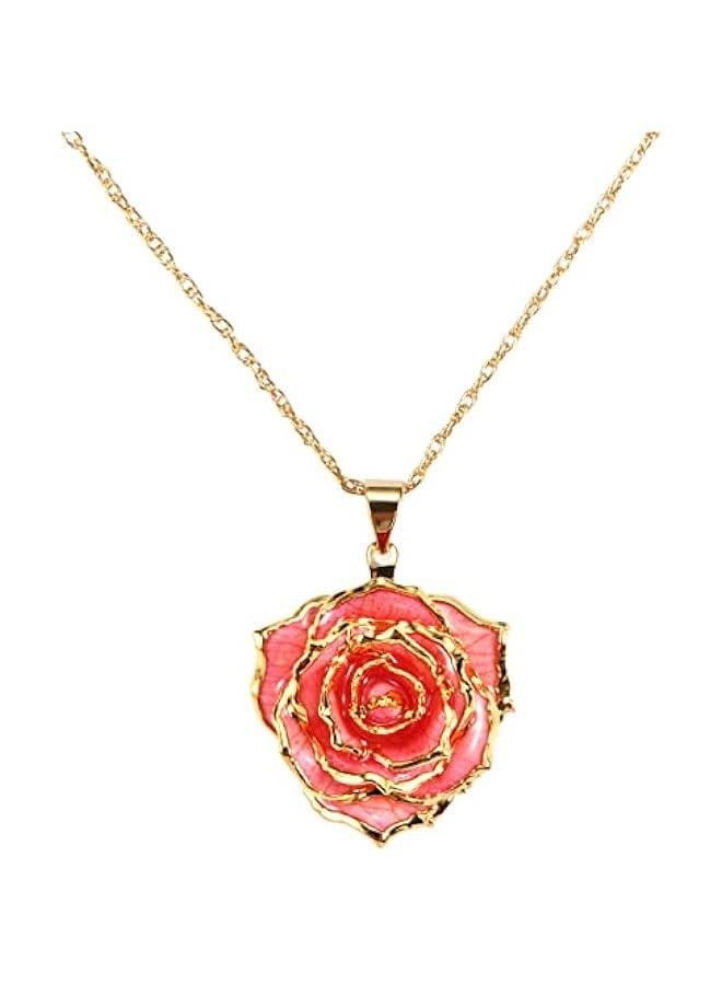 Real Rose Gold Dipped Necklace Gifts for Women, 24K Gold Rose Pendant Necklace Jewelry Mothers Day Anniversaries Birthday Christmas Special Occasions Gifts for Her Mom Wife Girlfriend - Image 1