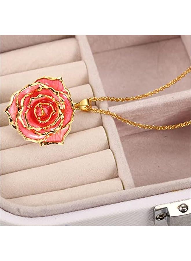 Real Rose Gold Dipped Necklace Gifts for Women, 24K Gold Rose Pendant Necklace Jewelry Mothers Day Anniversaries Birthday Christmas Special Occasions Gifts for Her Mom Wife Girlfriend - Image 2