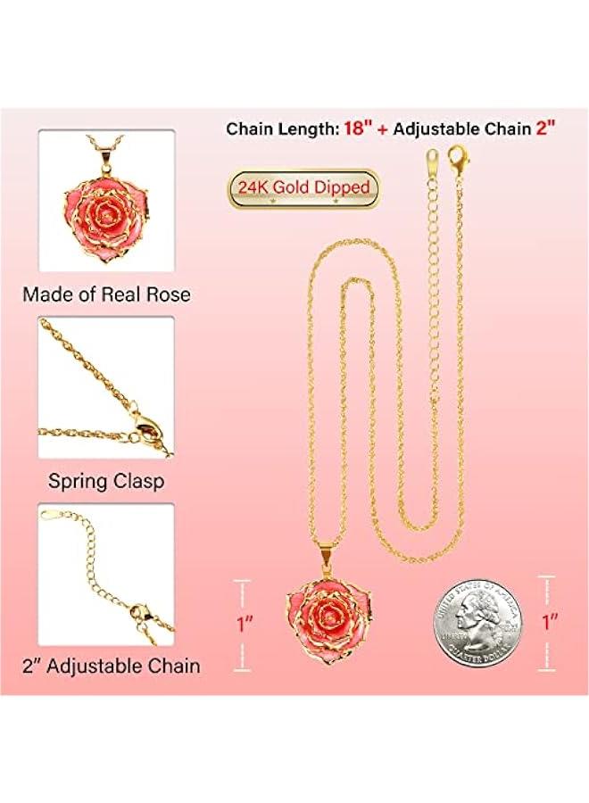 Real Rose Gold Dipped Necklace Gifts for Women, 24K Gold Rose Pendant Necklace Jewelry Mothers Day Anniversaries Birthday Christmas Special Occasions Gifts for Her Mom Wife Girlfriend - Image 3