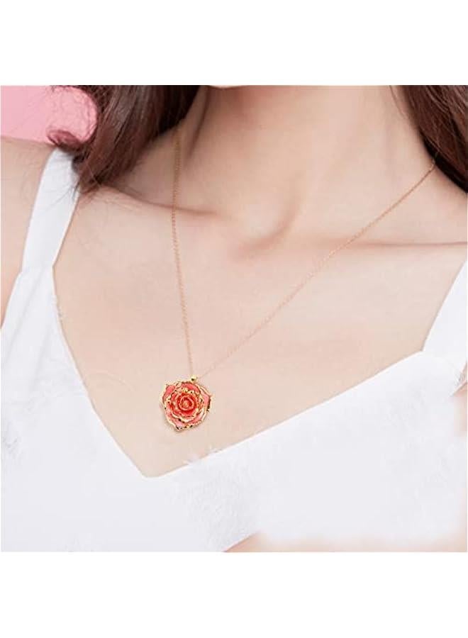 Real Rose Gold Dipped Necklace Gifts for Women, 24K Gold Rose Pendant Necklace Jewelry Mothers Day Anniversaries Birthday Christmas Special Occasions Gifts for Her Mom Wife Girlfriend - Image 5