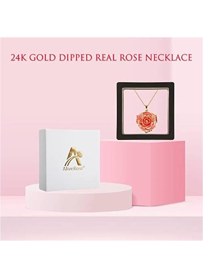Real Rose Gold Dipped Necklace Gifts for Women, 24K Gold Rose Pendant Necklace Jewelry Mothers Day Anniversaries Birthday Christmas Special Occasions Gifts for Her Mom Wife Girlfriend - Image 4
