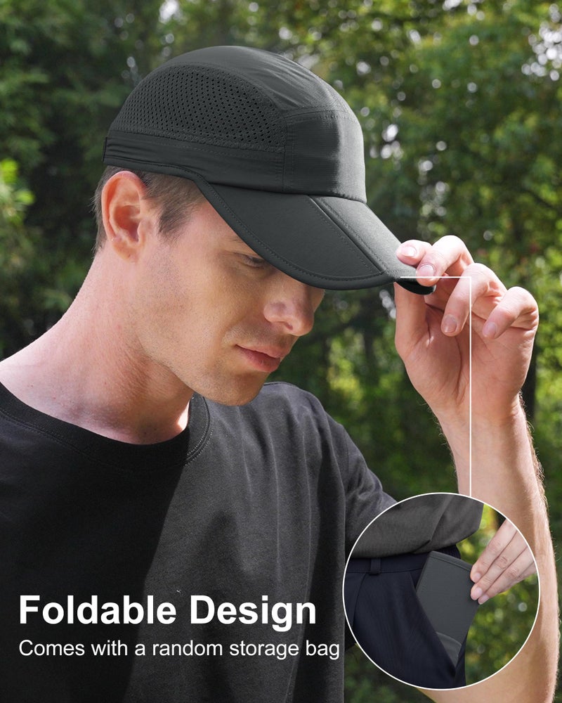 GADIEMKENSD Men Outdoor Hat Reflective Folding Running Sport Hats Summer Cool UPF 50 Sun Unstructured Baseball Caps for Men Women Breathable Light Quick Dry Travel Golf Hat Dark Gray - Image 3
