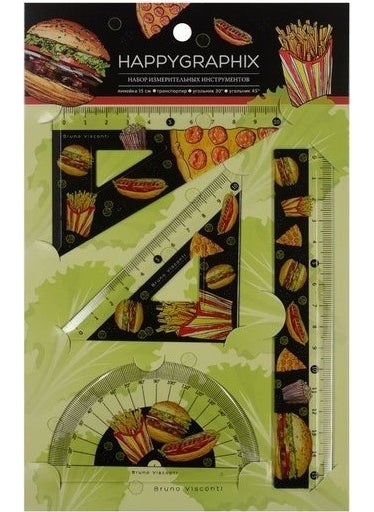 Bruno Visconti Ruler Set (Protractor, Ruler, Miter), "happygraphix. Hamburger 45-0017/04  - Image 1
