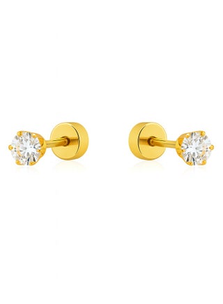 Gold 4mm Cubic Zirconia Round Stud Earring For Kids