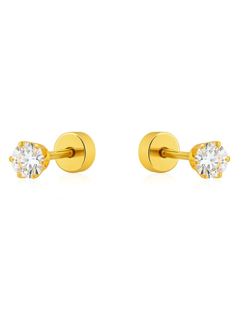 Earss Gold 4mm Cubic Zirconia Round Stud Earring For Kids - Image 1