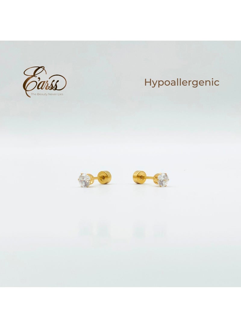 Earss Gold 4mm Cubic Zirconia Round Stud Earring For Kids - Image 5