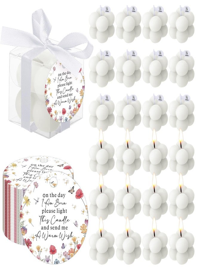 MTLEE 24 Sets Wildflower Baby Shower Favors Small Bubble Candles Baby Shower Favors for Guests Tea Candles Bulk with Stylish Ribbons Cards Gifts Party Decoration(White,Wildflower) - Image 1