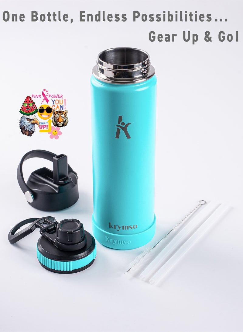 KRYMSO 650ml Stainless Steel Water Bottle, Sports Bottle with Straw, Double Wall Insulated Water Bottle, Thermos Flask, Water Bottle for kids, Gym - Image 3