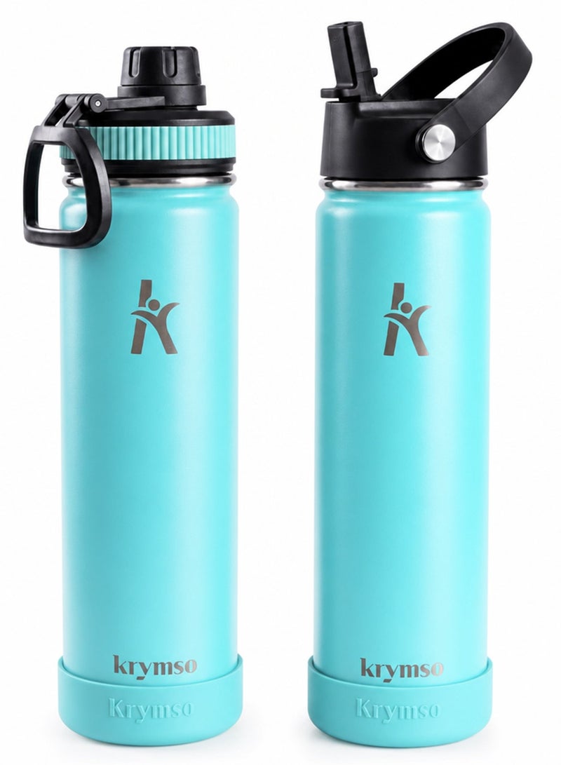 KRYMSO 650ml Stainless Steel Water Bottle, Sports Bottle with Straw, Double Wall Insulated Water Bottle, Thermos Flask, Water Bottle for kids, Gym - Image 1