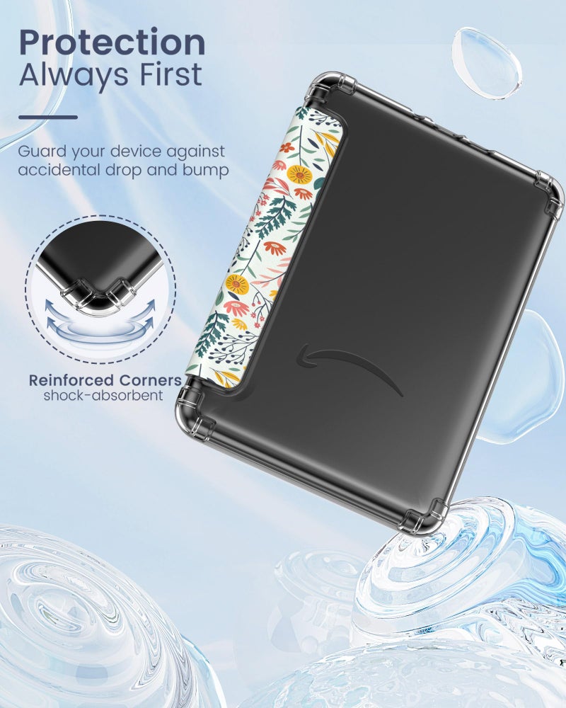 MoKo Case for All-New 7" Kindle Paperwhite 12th Generation 2024&Kindle Colorsoft Signature Edition 2024, Ultra Clear Soft Flexible Transparent TPU Back Cover Light Shell with Auto Wake/Sleep, Flowers - Image 3