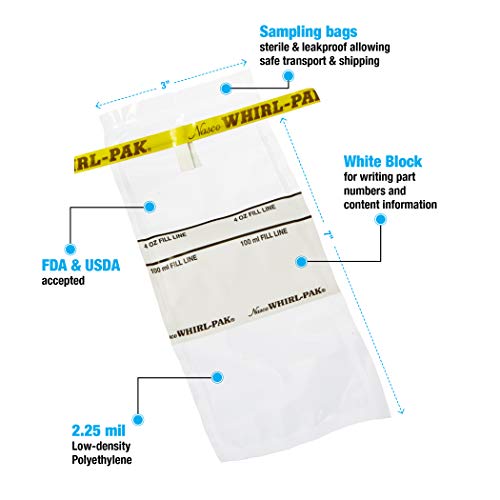 Nasco Whirl-Pak B01062WA Write-On Bag, 7.5cm L x 18.5cm W, 0.057mm Thickness, 118ml Capacity (Box of 500) - Image 2
