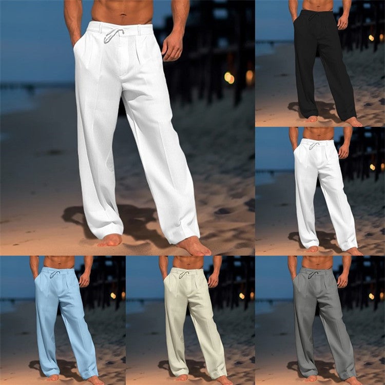 Men's Linen Beach Pants Solid Color Comfortable Casual - Image 1