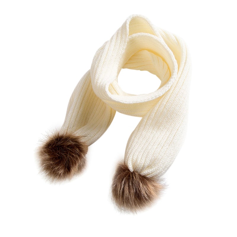Long Cartoon Winter Scarves Cute Ball Wraps Shawl Warm Knitted Scarf for Baby Boys Girls (White) - Image 1
