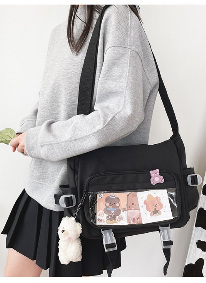 WAOKN Girls Cute Bear Pattern Shoulder Bag , Large-capacity Crossbody Bag for Students, Fashionable Bear Pendant Carrying Bag Sling Bag, Messenger Bag Suitable for Teenagers(Black)  - Image 3