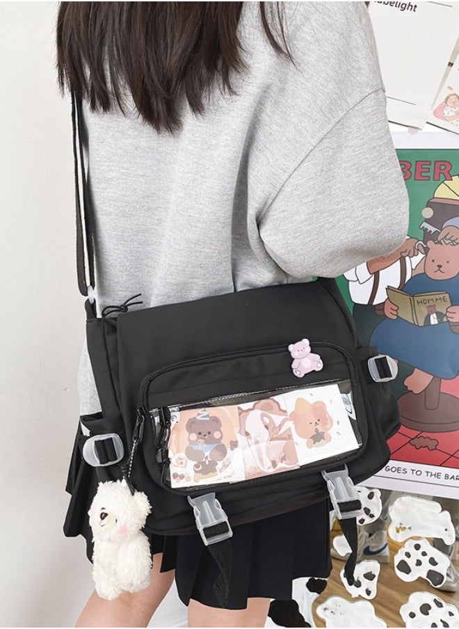 WAOKN Girls Cute Bear Pattern Shoulder Bag , Large-capacity Crossbody Bag for Students, Fashionable Bear Pendant Carrying Bag Sling Bag, Messenger Bag Suitable for Teenagers(Black)  - Image 2