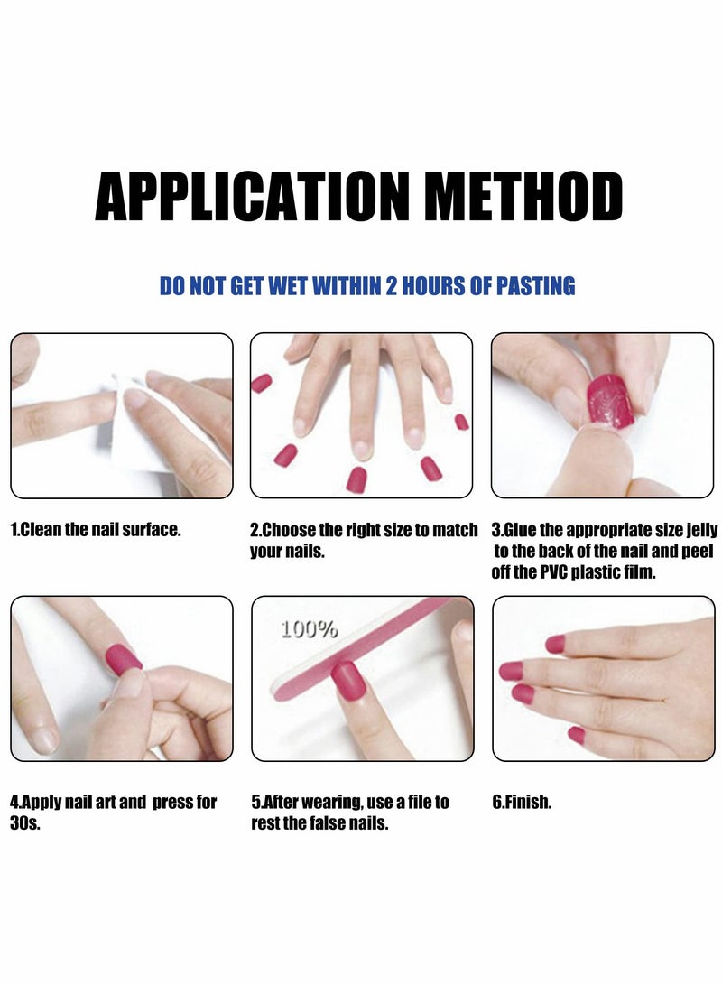 Excefore Press on Nails Short Square Fake Nails Blue False Nails with Full Cover Design Glossy Stick on Nails for Women - Image 3